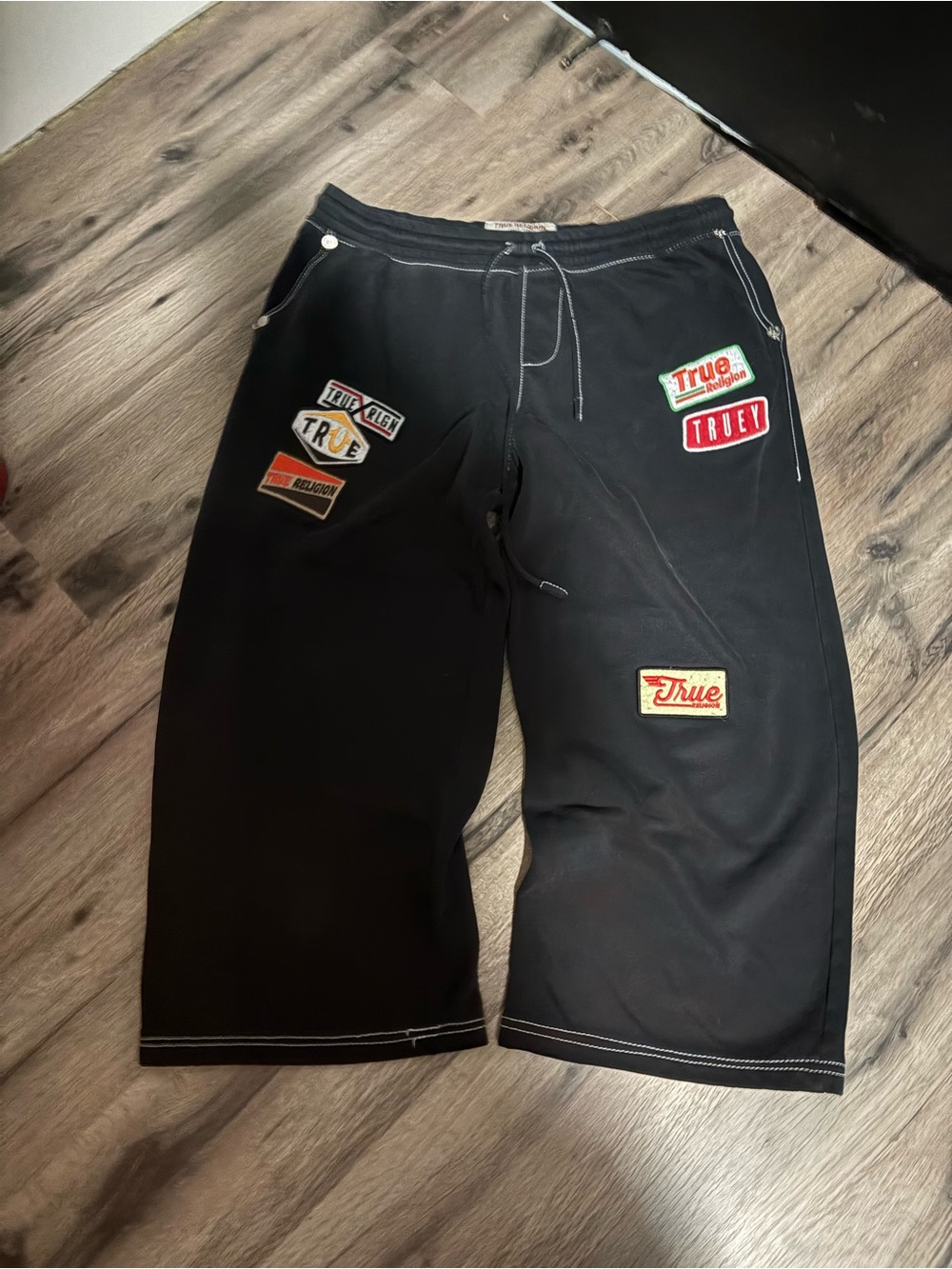 True Religion Black Athletic Patchwork Men’s Shorts